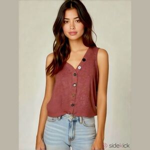 Soft Surroundings Mauve Rose Sleeveless Mixed Media Button Top Women’s XS